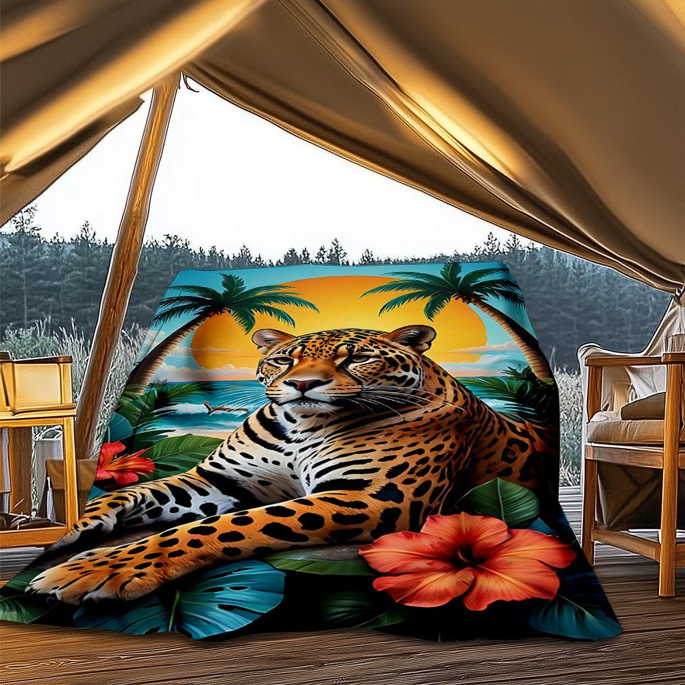 1pc Tropical Leopard Print Print Outdoor Blanket, Lightweight Polyester,