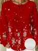 Henry Collar Button-up Half-cardigan Long-sleeved Top, Waffle Knit Fabric, All-over Printed Long-sleeved T-shirt, Round Neck