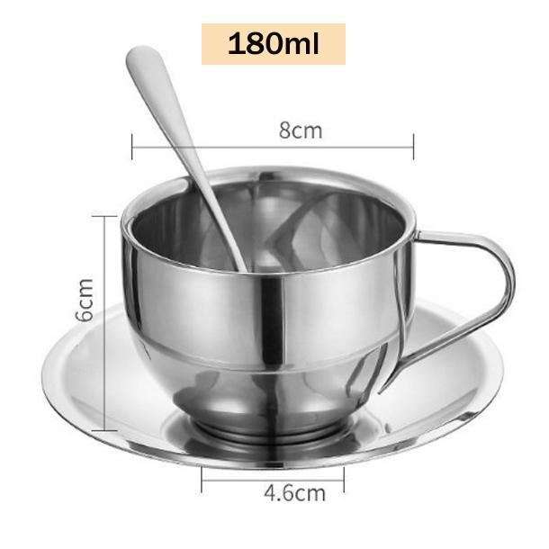 Elegantní šálek na kávu s podšálkem a lžičkou, nerezová ocel 304, šálek na espresso, hrnek na mléko, cappuccino na odpolední čaj, kempování, kavárna