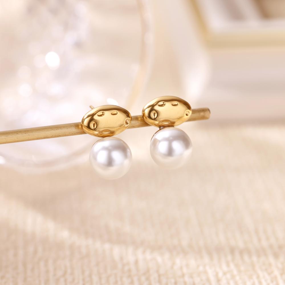 Free Shipping Vintage Geometric Stud Earrings For Women Stainless Steel Imitation Pearl Piercing Earring Trend Wedding Zircon