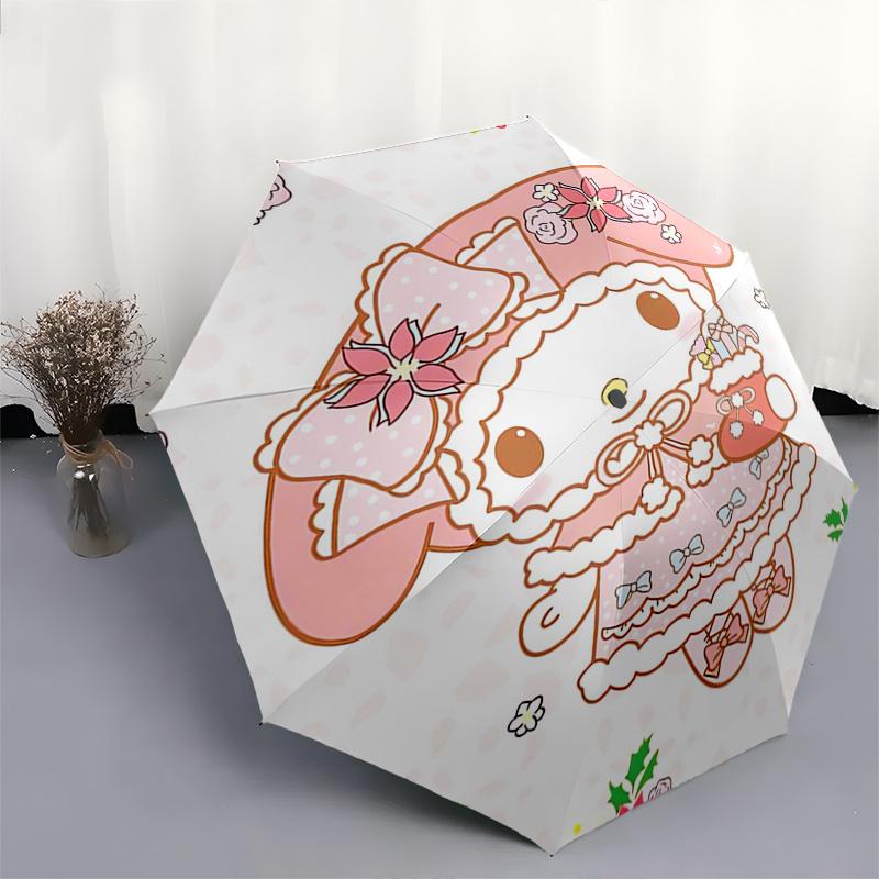 My Melody,Winter Wonderland Automatic Folding Umbrella-Simple 8-Rib Design, Bright Cartoon Pattern, Durable Iron Frame, Suitable For Travel,