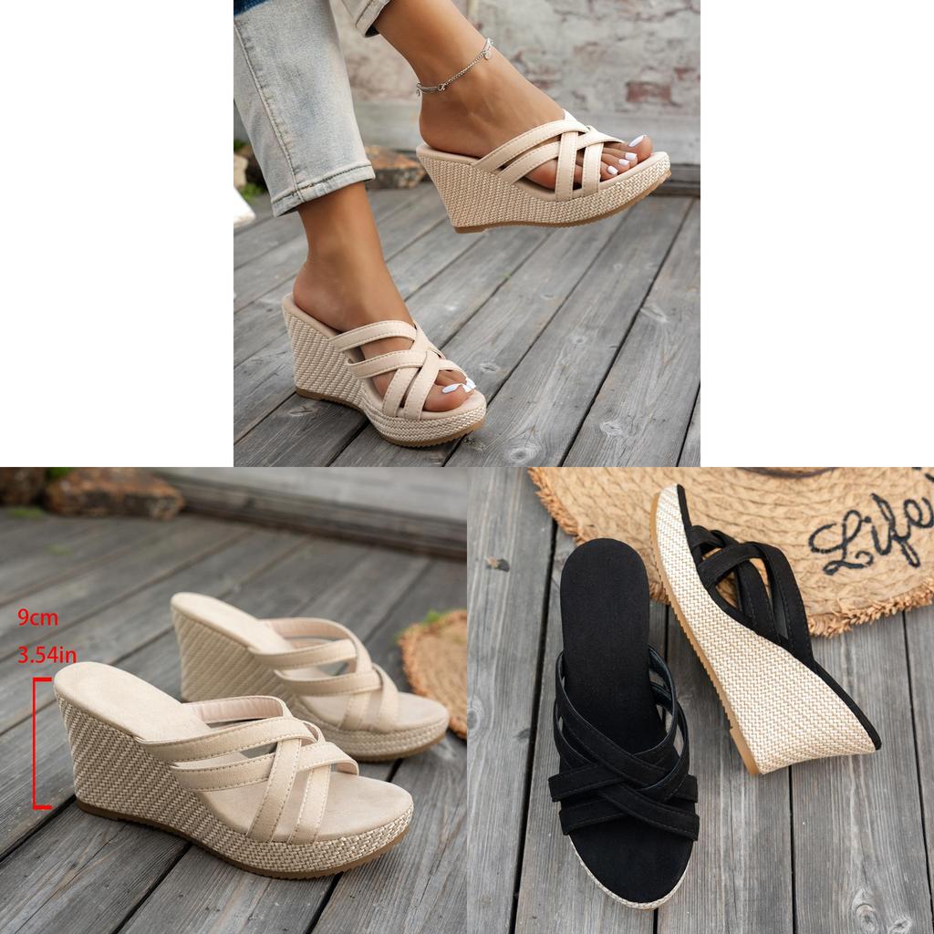 Style Woven Open Toe Slippers For Women With Thick Sole And Pu Upper