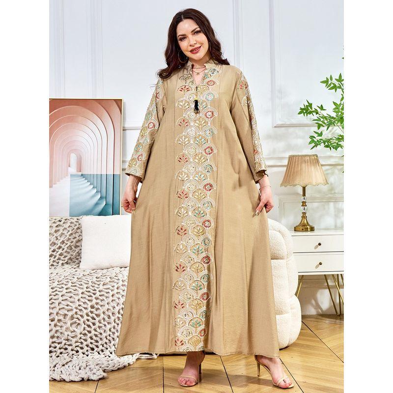 Middle East Sequin Embroidered Tassel plus Size Robe Dubai Dress Arabic Dress Indonesian Women Dress
