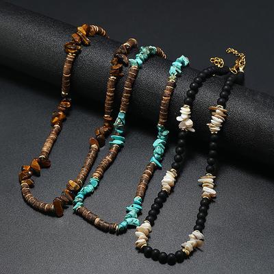 Exquisite Coconut Husk Wooden Necklace Unisex 20 Inches Natural Tiger Eyes Onyx Beads Collar Jewelry Seaside Holiday Accessories