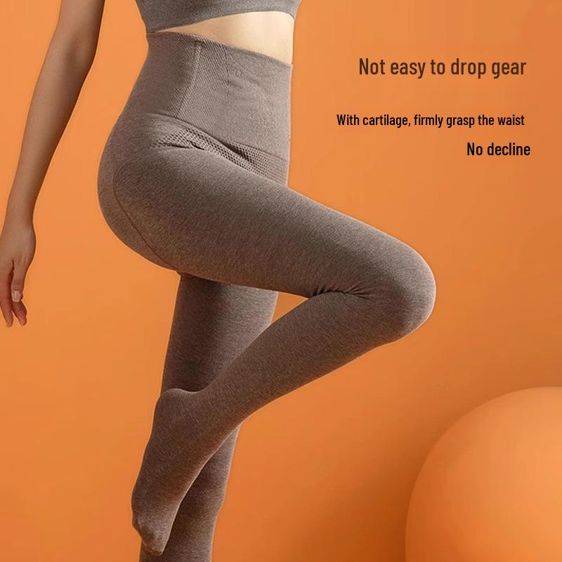Gray High-Waist Fishbone Bottoming Tights: Thickened, Velvet-Enhanced, Non-Slip Pantyhose for Women - Keeps Legs Warm In Autumn & Winter.
