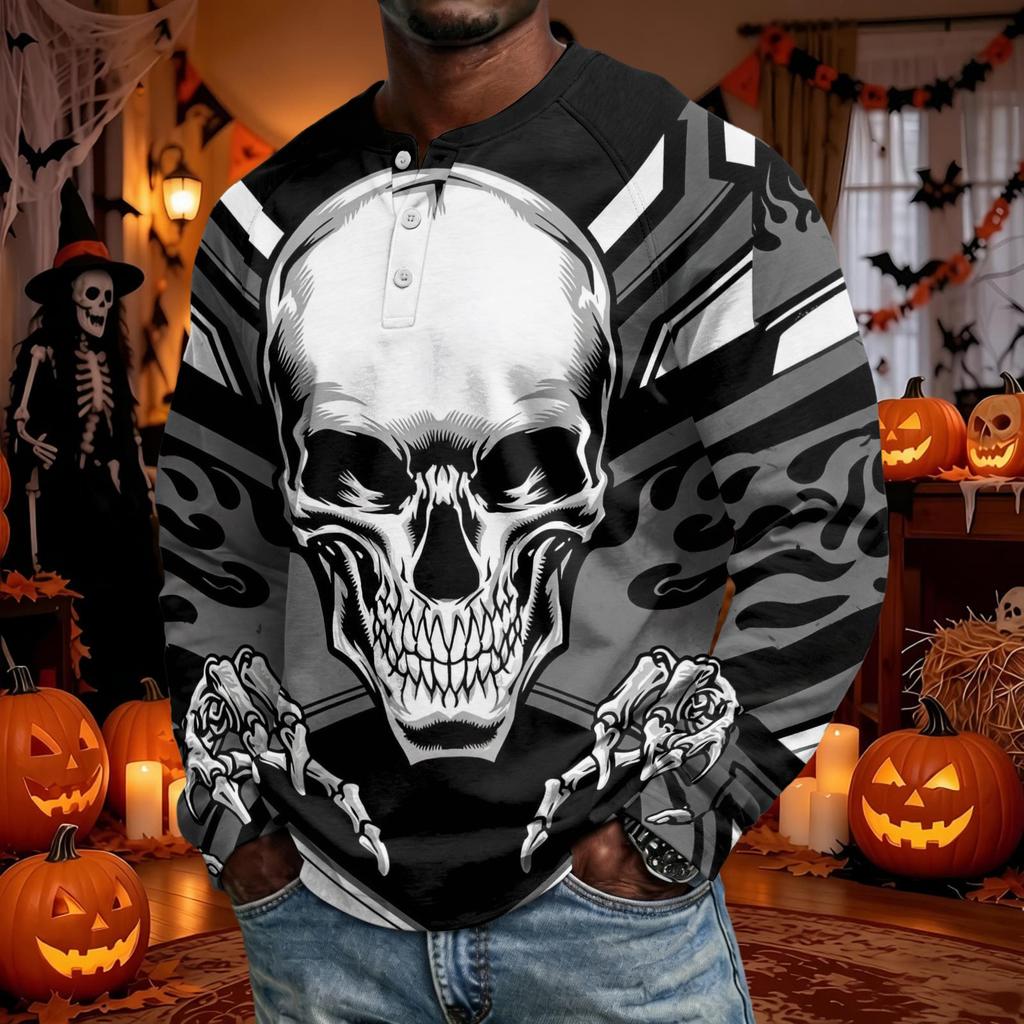 Men's Long Sleeve Shirt Loose Fit Casual Top for Halloween and Everyday Wear