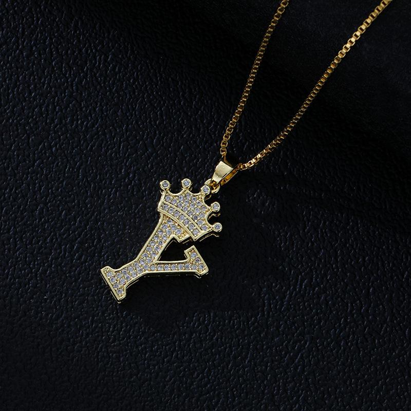 Fashion High-End Crown Letter Necklace Women'S Zircon Pendant Niche Stainless Steel Hip-Hop Pendant Accessories