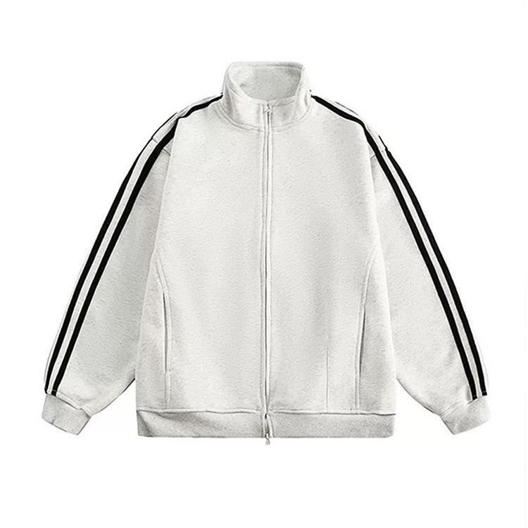 Custom Logo Streetwear Striped Patchwork Stand Collar Jacket - Sporty Workwear Long Sleeve, Made to Order Extra Large (XL)