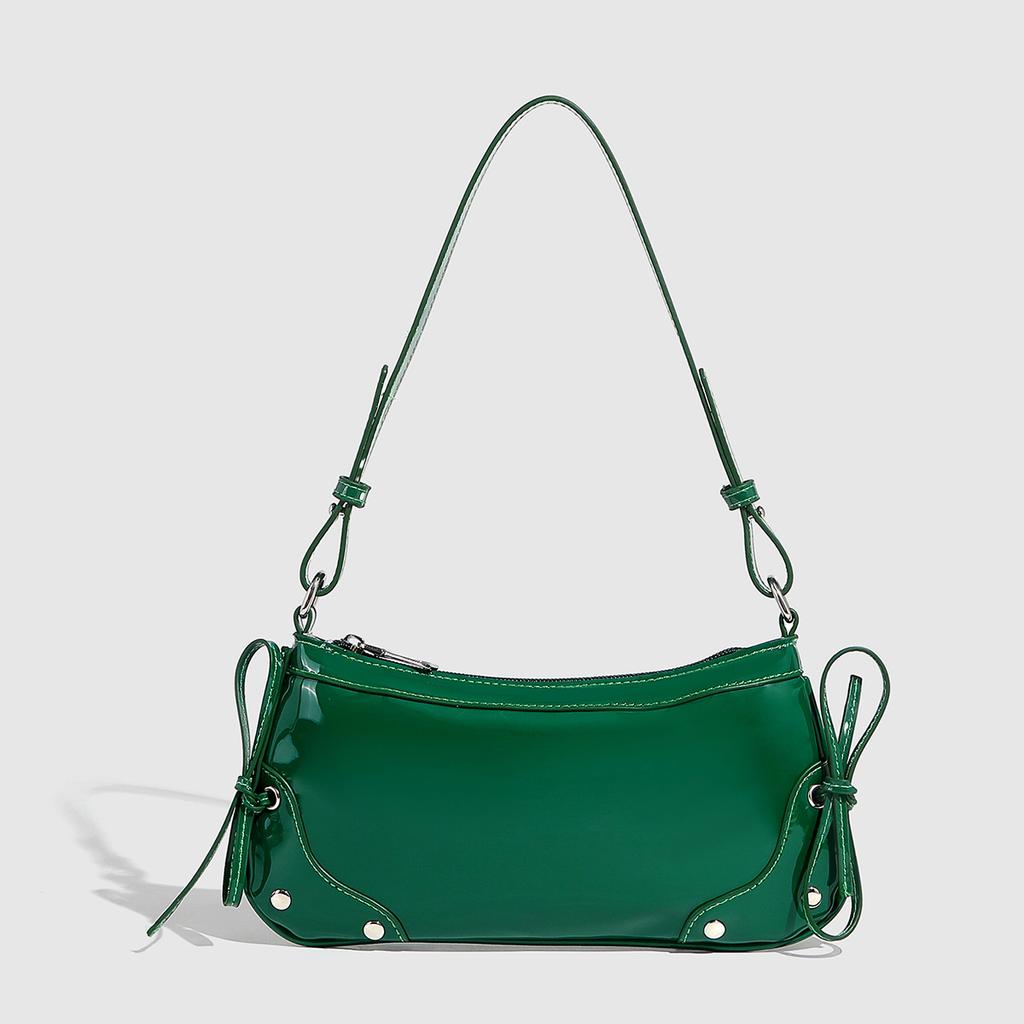 Women Solid Color Double Bow Underarm Bag Mini Square Shoulder Handbag Fashi Purse
