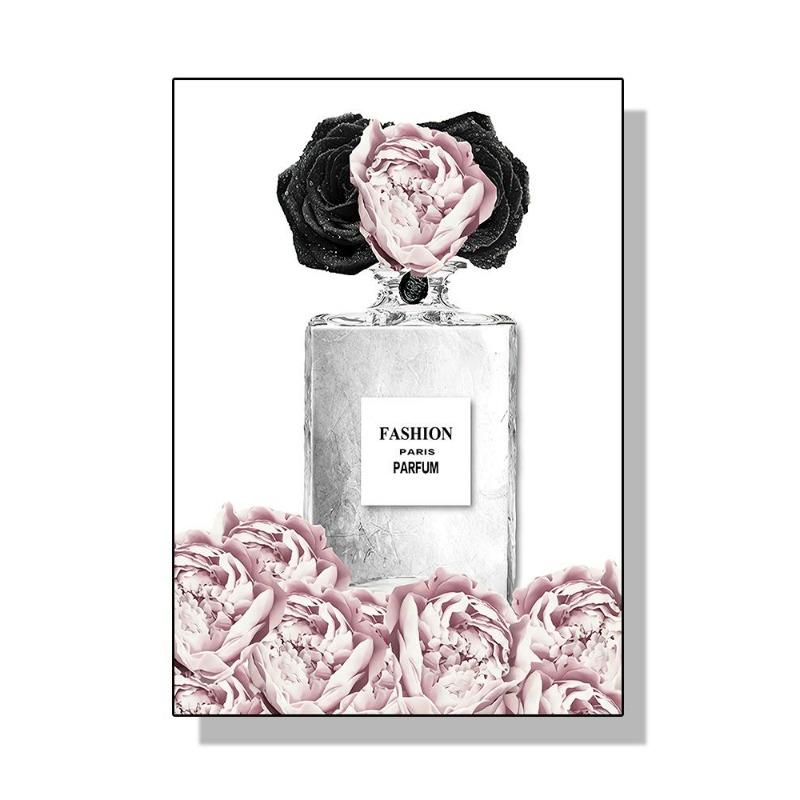 Fashionable luxury bottle of coco perfume, canvas, painting, Scandinavian flower, print poster, wall painting, modern decoration of the room