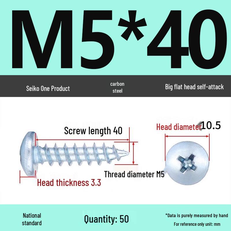 Galvanized M3 Phillips Flat Head Self-Tapping Wood Screws, High-Strength, Large Head