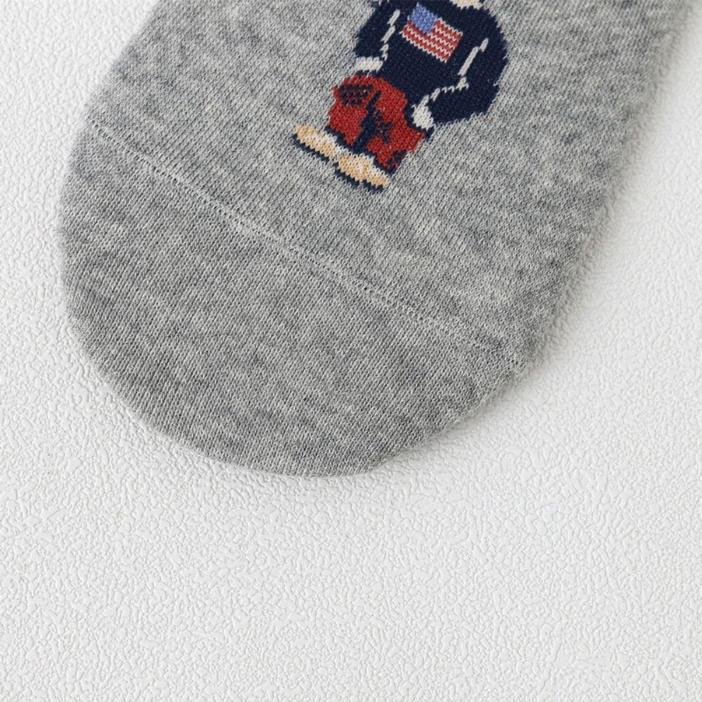 Socks Bear Invisible Cotton Casual Hosiery Men's Boat Socks Korean Style Socks Middle Tube Hosiery