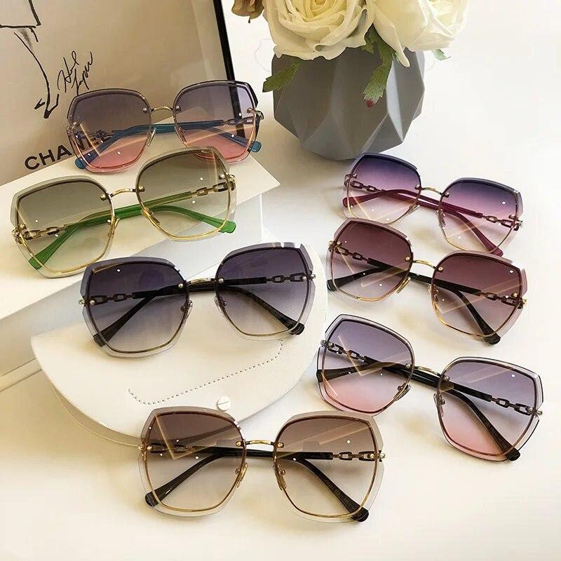 Mote Rammeløse Firkantede Solbriller For Kvinner   Designer Solbriller Vintage Nyanser Dame Rosa Briller Gafas De Sol