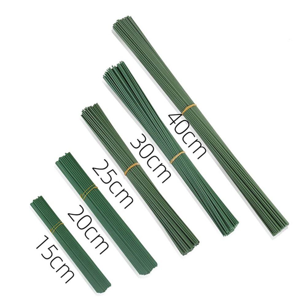 100Pcs/lot 15/20/25/30/40cm Artificial Green Flower Stems DIY Floral Material Wire Stem Handmade Flexible Iron Garden Accessoies