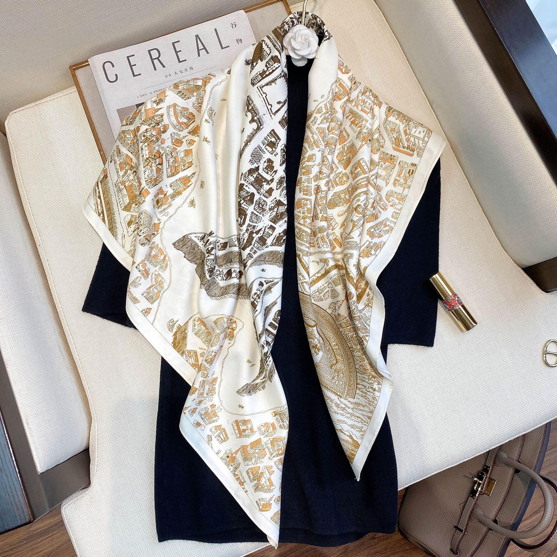 

Корейский стиль моды Ким Су-джи Весенне-осенний большой квадратный шарф Женский шарф из искусственного шелка Летний шарф-шаль для защиты от солнца 90*90cm