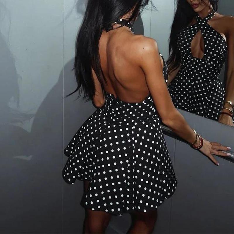 European and American women's clothing, new spring models, sexy cross-neck halter polka dot short dress dress
