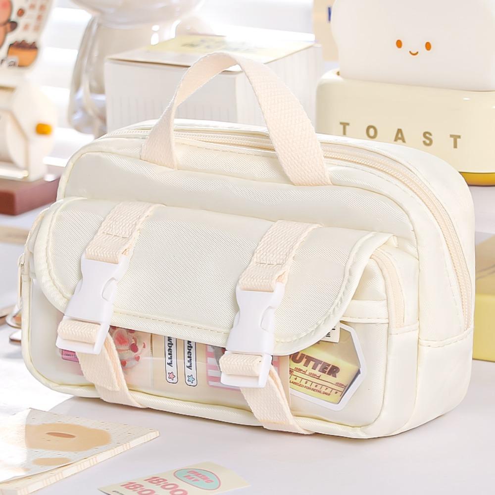 

New Handheld Pencil Case Flip Cover Design Large Capacity Stationery Pouch Portable Pen Bag Students бежевий