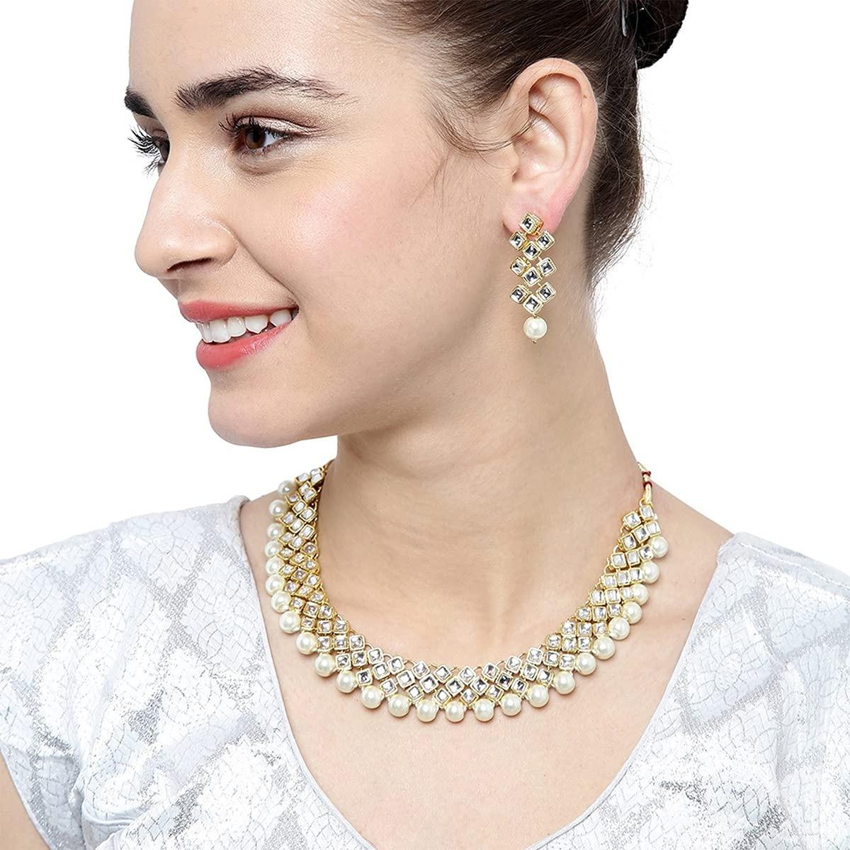 

Ожерелье из искусственного жемчуга кундан и набор украшений подарок для женщин Onesize белый