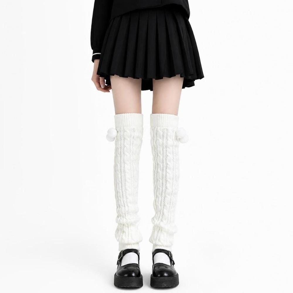 Thickened Long Boot Socks With Hairball Over Knee Boot Cuffs New Crochet Socks for Women