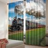 2Pcs Steam Engine Curtains Vintage Locomotive In Countryside Scenery Green Grass Train Living Room Bedroom