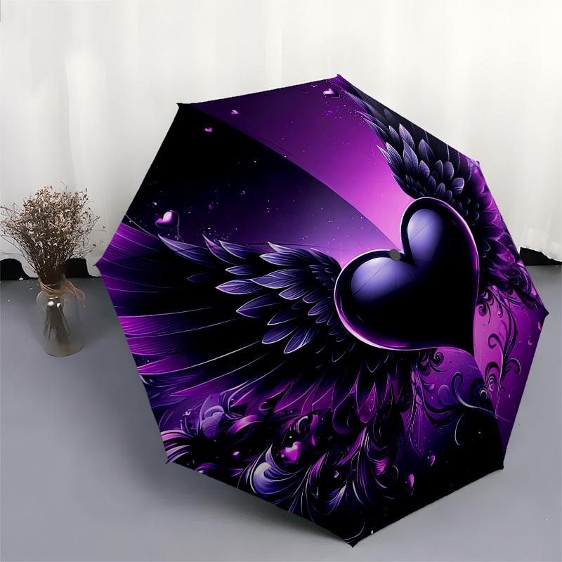 1pc Purple Heart with Wings Umbrella with Plastic Handle,Compact & Stylish,Cartoon Pattern,Outdoor UmbrellaPT438