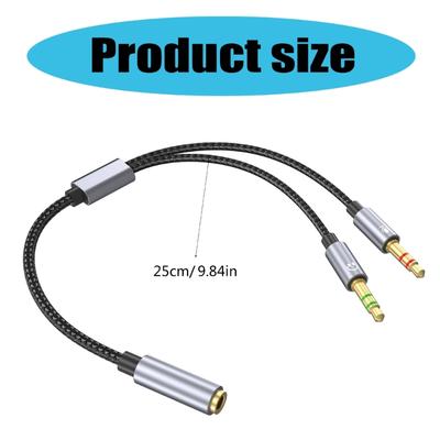 3,5-mm-Klinken Audio- und Mikrofon-Splitterkabel, Geflochtener Aux-Adapter Buchse auf 2 Stecker für PC, Gaming-Headsets, Laptop