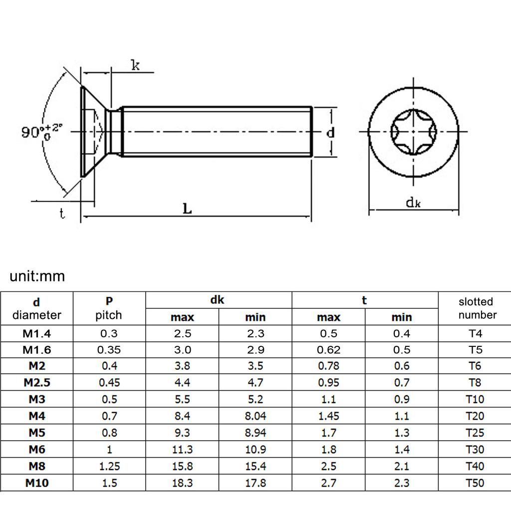 10/20/50pcs Six-Lobe Torx Flat Countersunk Head Screw Bolt M3 M4 M5 M6 304 A2-70 Stainless Steel GB2673