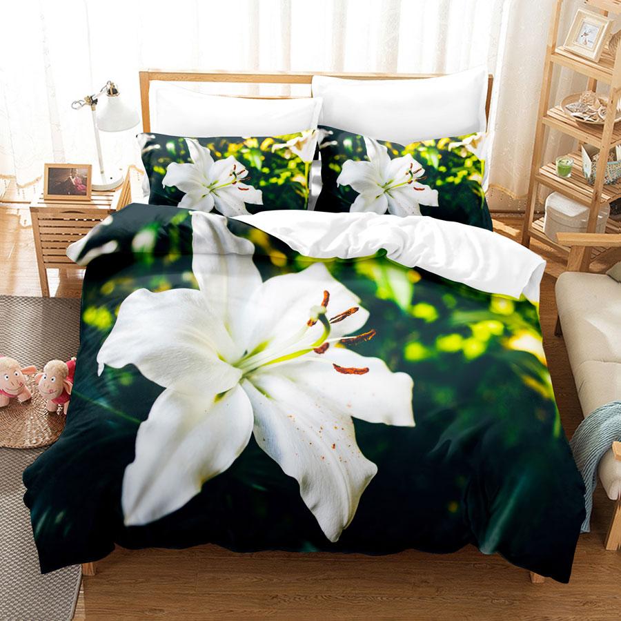 Green Flower Duvet Cover Set Double Bed With Pillowcase Lotus Bedding Set King Size 3pcs 2pcs Single Twin Full 200x200 220x240cm
