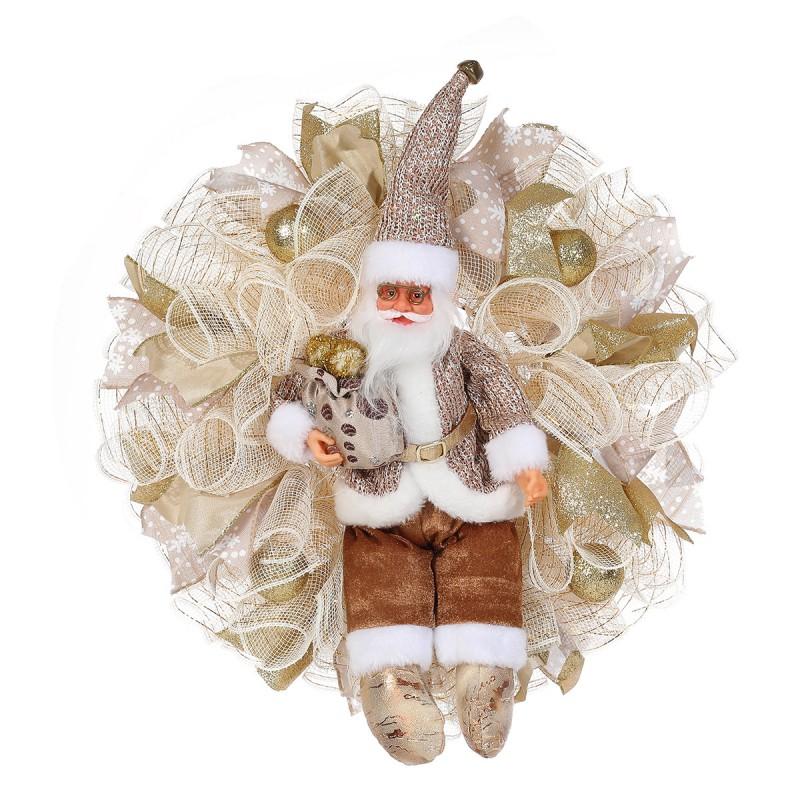Christmas Wreath Door Hanging Holiday Party Window Decor Red Gold Santa Style