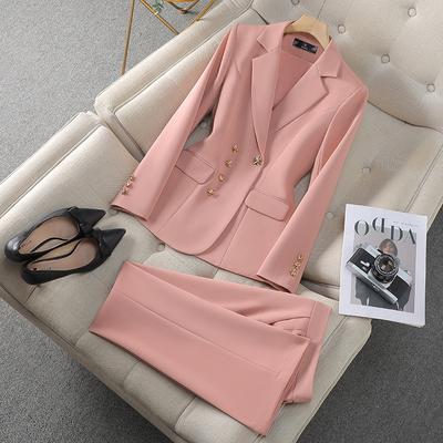 Rosa Anzugset Damen Frühling Herbst Professionelle Arbeitsuniform Rundfunkmoderatorin Formelles Outfit Weiblicher Stil Businesskleidung
