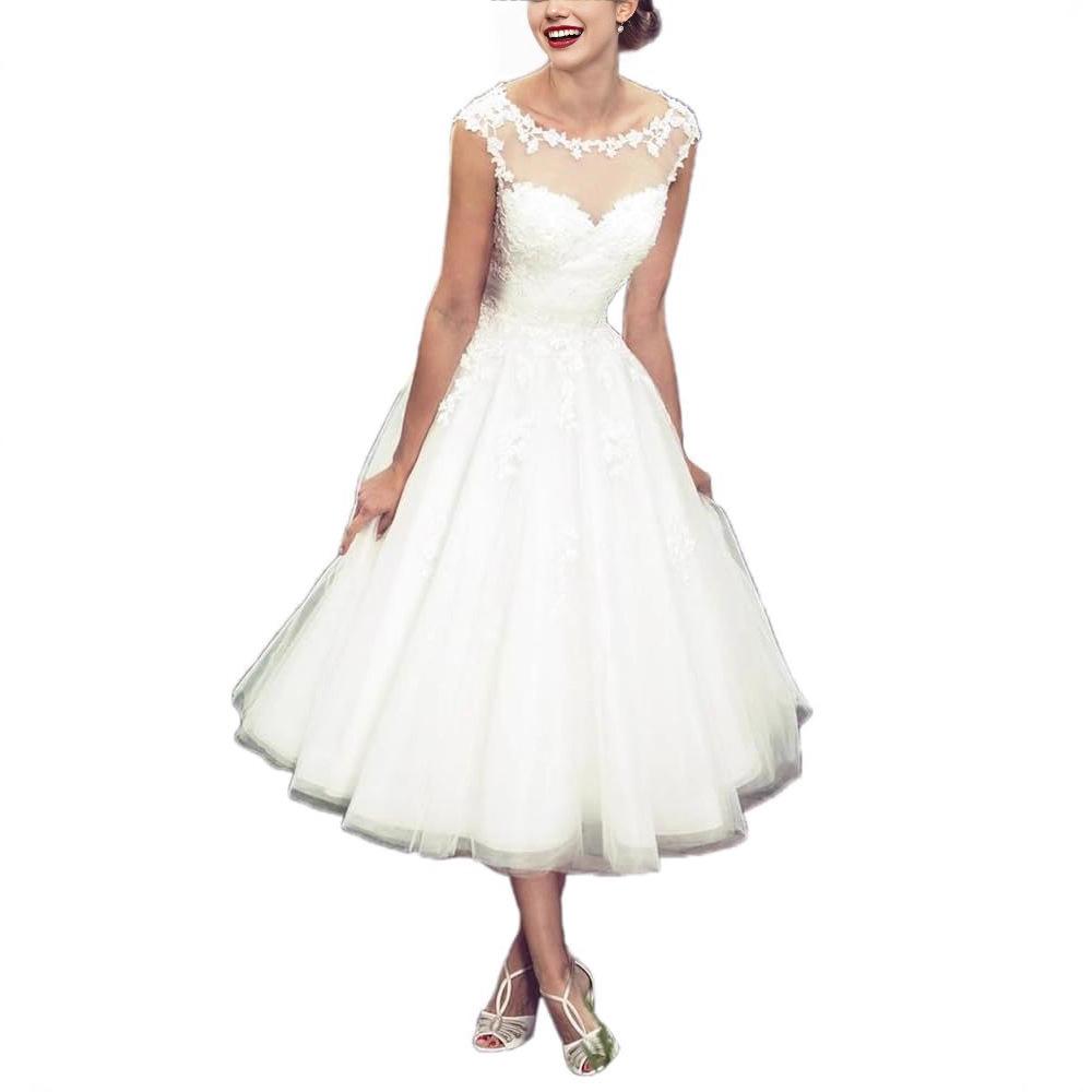 Wedding dress 1011 summer new solid color elegant fashion dress lace simple medium and long sleeveless wedding dress