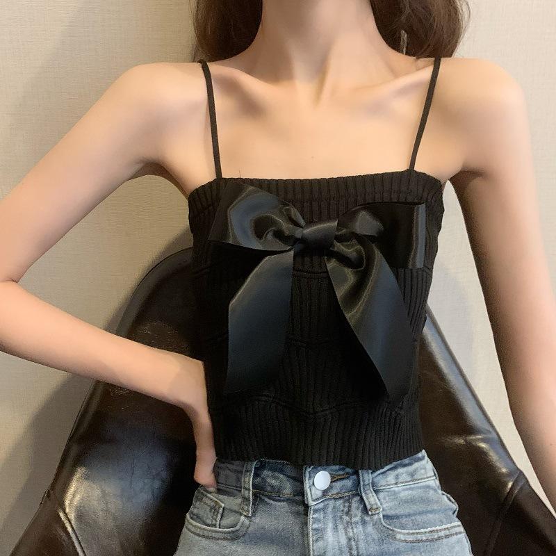 

Майка-топ Spice Girls с бретелькой через шею, женская летняя новинка, женский вязаный топ с бантом и запахом на груди One size