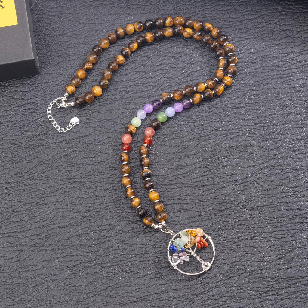 Natural Crystal Necklace, Crushed Stone, Tree of Life, Sweater Chain, Amethyst Jewelry