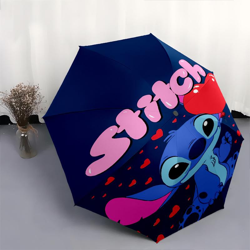 Stitch,Heart Themed Automatic Opening and Closing Folding Umbrella, Reinforced 8 Ribs, Compact Travel Design, Fashionable Folding Umbrella,