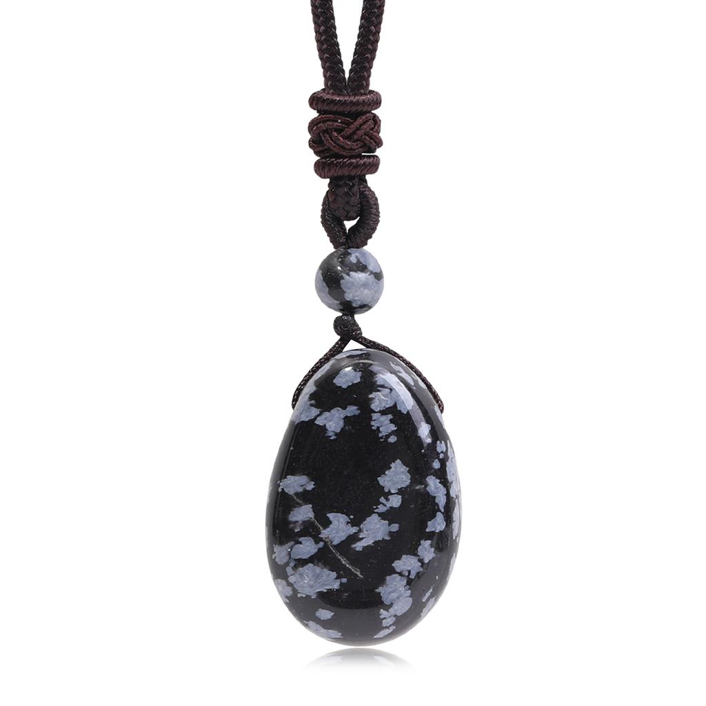 Casual Simple Natural Water Droplet Pendant Necklace Amethyst Opal Obsidian Red Agate Pendant Adjustable Cord Chain Necklace
