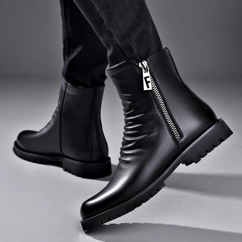 Ghete Martin pentru bărbați, de iarnă, cu gleznă înaltă - Piele de vacă moale, confortabile, cu fermoar la modă, căptușeală din catifea din lână