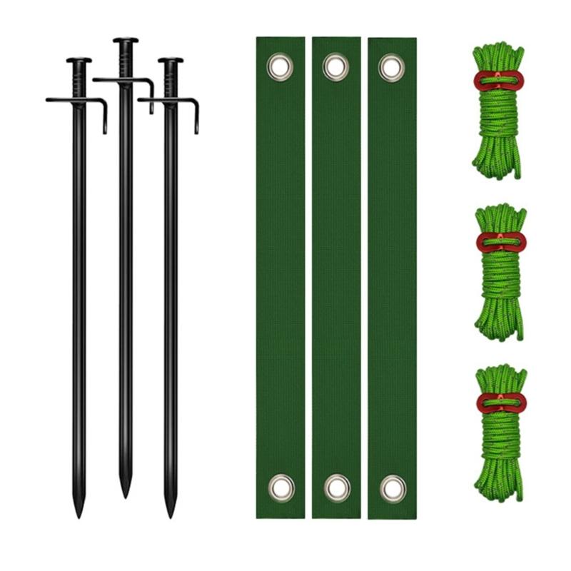 Green Recyclable Ground Stake Dowels Set 30cm Size Iron Nylon with 40cm Straps for Flexible Outdoor Use Long Lasting