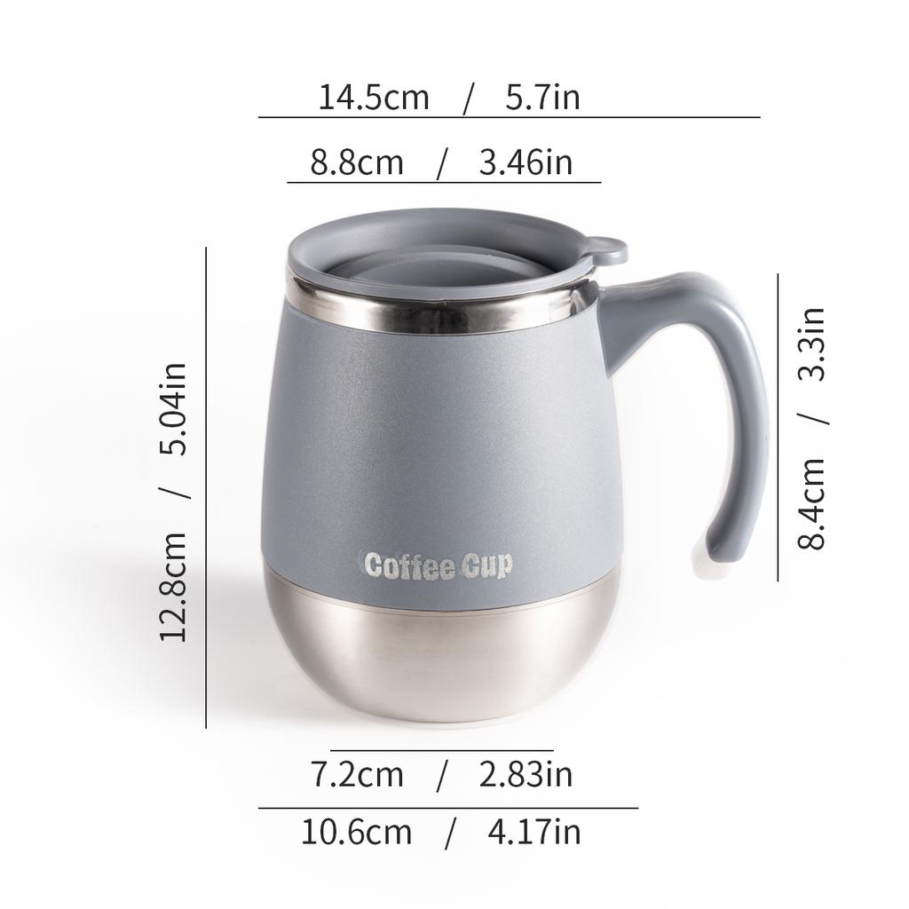 1Pcs Stainless Steel Mug with Rotating Lid 500ml (Blue/Khaki/Red) Stainless Steel Travel Cup with Lid, Shatterproof Mug with Handle, Stainless Steel