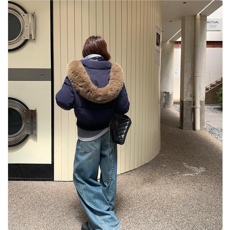 Small Waist Version of Down Cotton Jacket Women's Winter Short White Slim Detachable Fur Collar Jacket