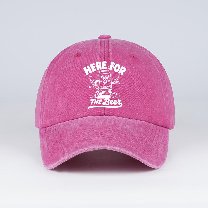 “Here For The Brew” Cartoon Can Print Washed Baseball Cap Soft, Comfortable, Lightweight, Breathable, Adjustable Fun, Casual, Hu