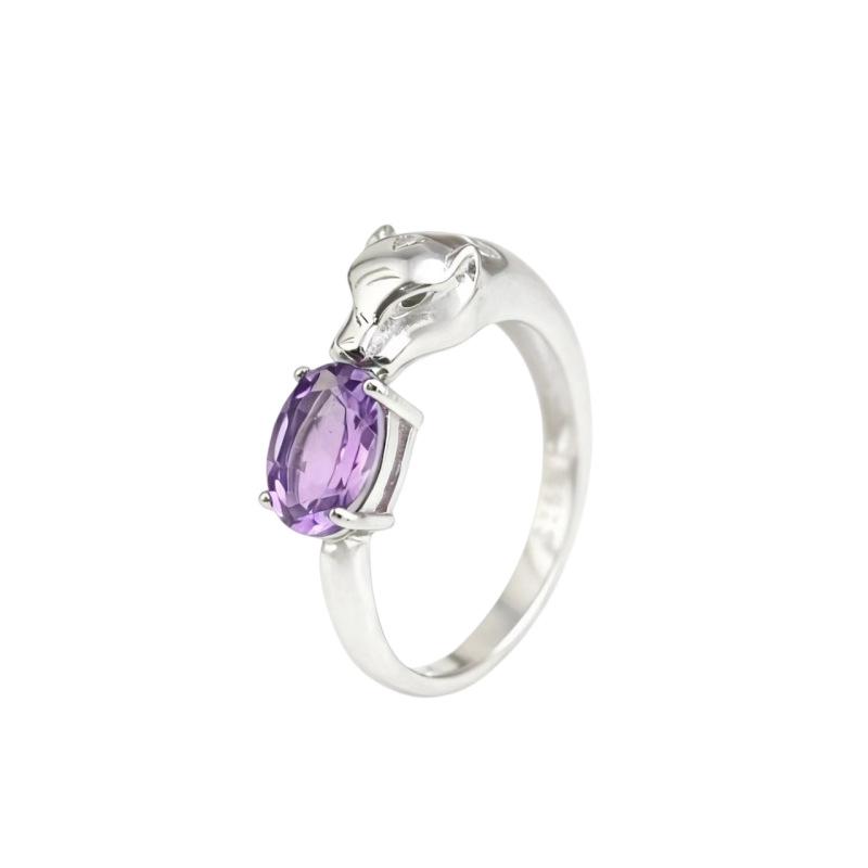 Women's 925 Sterling Silver Ring, Pave Setting Natural Amethyst Crystal Band, Elegant Luxury Jewelry Gift for Daily Wear