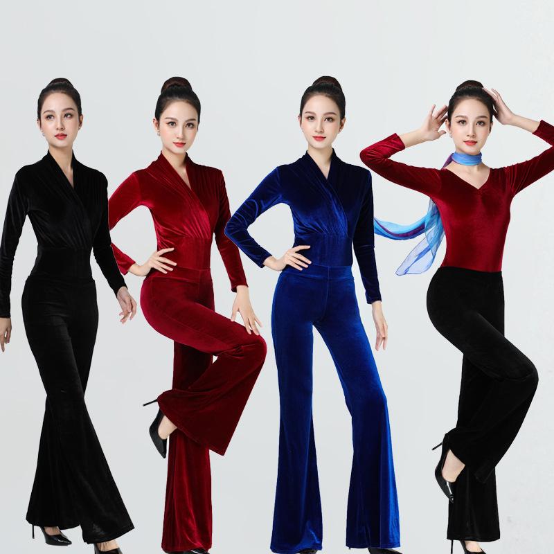 Women's Elegant Gold Velvet Slimming Practice Set for Autumn/Winter