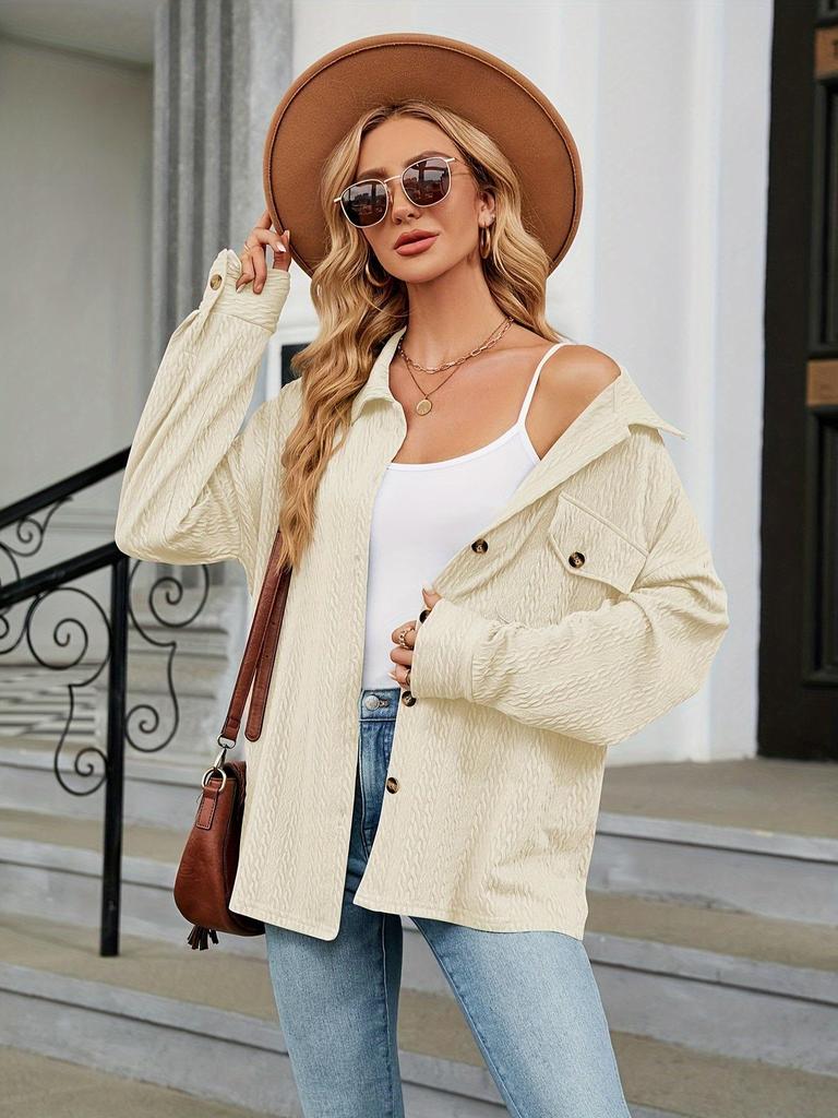 Europäische und amerikanische Damen Freizeitjacke mit Taschen und Knöpfen in Uni-Farbe für Herbst und Winter