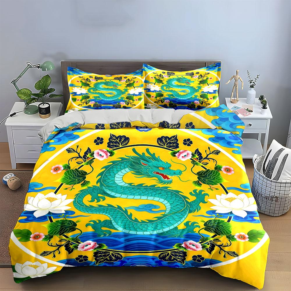 Asian Dragon Art Set - Home Decor Soft Comfortable Duvet Cover Bedding Set Included 1*Duvet Cover & 2*Pillowcases, Gift