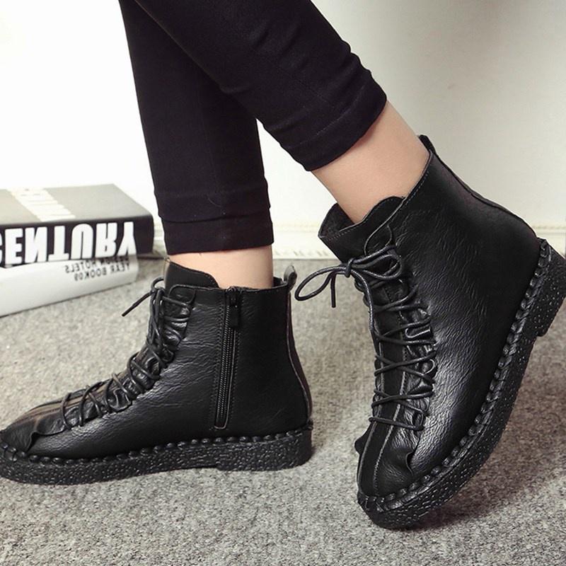 Casual Pu Women Leather Lace Up Combat Punk High Top Ankle Boots Boots Martin