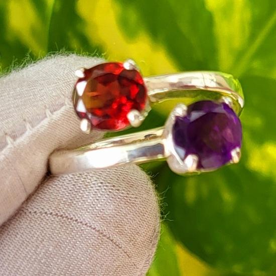 Natural Garnet Amethyst Gemstone 925 Sterling Silver Ring Size 9.25 US, Gift