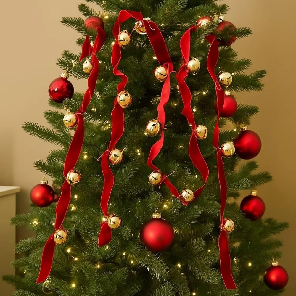 2.7m Ribbons Bell Pendant Iron Bell Xmas Tree Hanging Bells New Christmas Velvet Bell Strings