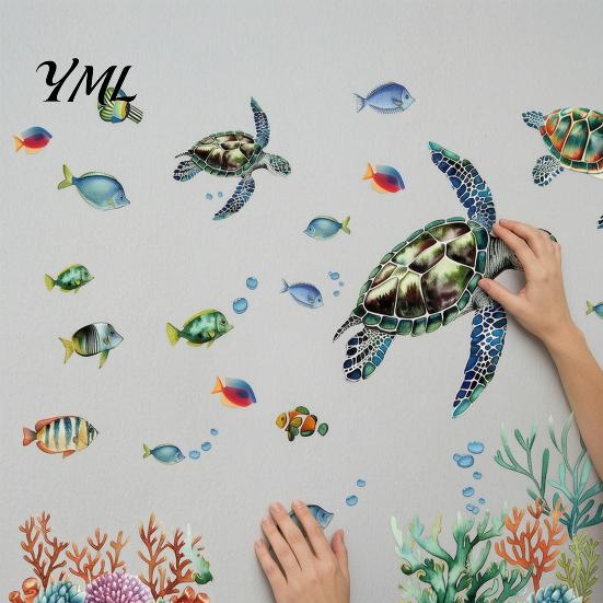 DIY Ocean Scene Wall Art Glow In The Dark Stickers, Luminous Sea Turtles Tropical Fish Coral Creative Nursery Decorations Reefs Decals, Waterproof PVC