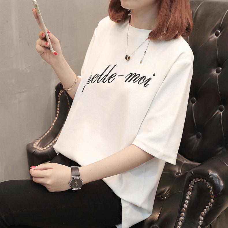 Letnie koreańskie bawełniane T-shirty z krótkim rękawem dla kobiet z haftem z literami Codzienne luźne T-shirty Harajuku Student Y2k Top streetwear