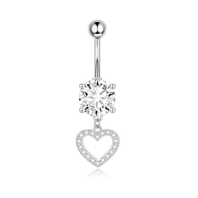 Heart-Shaped Rhinestone Belly Button Ring 5-Piece Set
